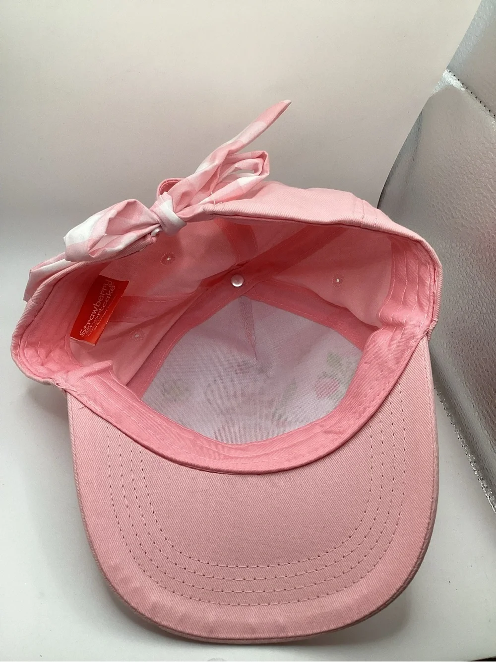 Kids Pink Gingham Strawberry Shortcake Print Baseball Cap